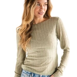 Natural Life Pearl Knit Layering Top Size Medium Green Lightweight Sheer